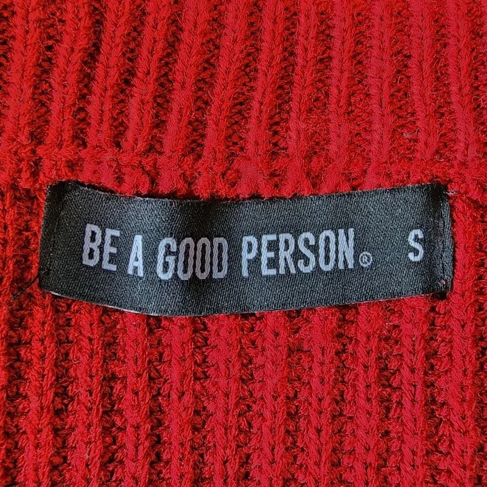 Be A Good Person Mens Small Sweater Spell Out Red White Knit Crewneck